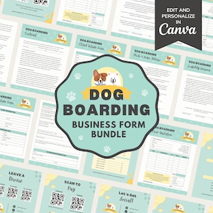Dog Boarding Service Agreement/Contract Template, Editable Pet Boarding New Client Intake & Invoice Form Business Kit Bundle, CANVA