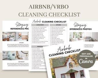 Airbnb Cleaning Checklist Template, Editable Printable Rental Home Host Cleaning List, VRBO Real Estate Housekeeping Cleaning Schedule CANVA