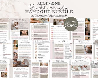 Birth Doula Handout Bundle, Editable Childbirth/Pregnancy Educational Resource, Birth Doula Client Labor & Delivery Handout Templates, CANVA