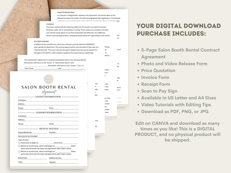 Salon Booth Rental Contract Agreement Template, Editable Professional ...