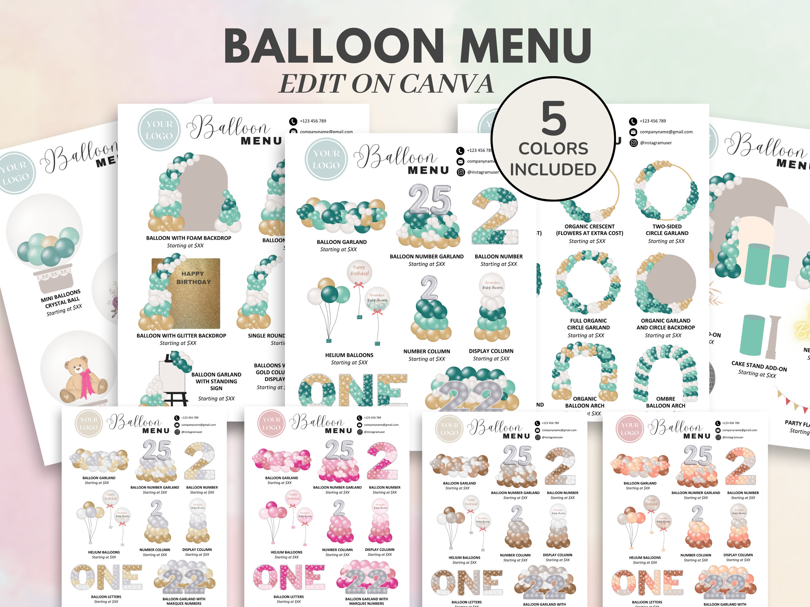 Grad Balloon Menu Balloon Menu Template, Editable & Printable Balloon Decor Price List ...