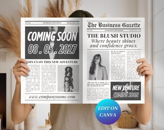 Business Newspaper Template, Editable Newspaper Announcement New Business/Large Newspaper for Opening Soon Photoshoot Instant Download CANVA