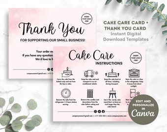 Cake Care Card Instructions Canva Template, Instant Digital Download Card Care Guide, Printable Wedding Cake Care Instructions