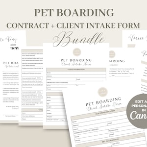 Pet Boarding Service Agreement/Contract Template, Editable & Printable Dog Boarding Business New Client Intake Form, Invoice, CANVA