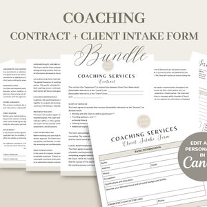 Coaching Agreement/Contract Template, Editable & Printable Life Coach and Mentoring Services New Client Intake Form, Invoice, CANVA