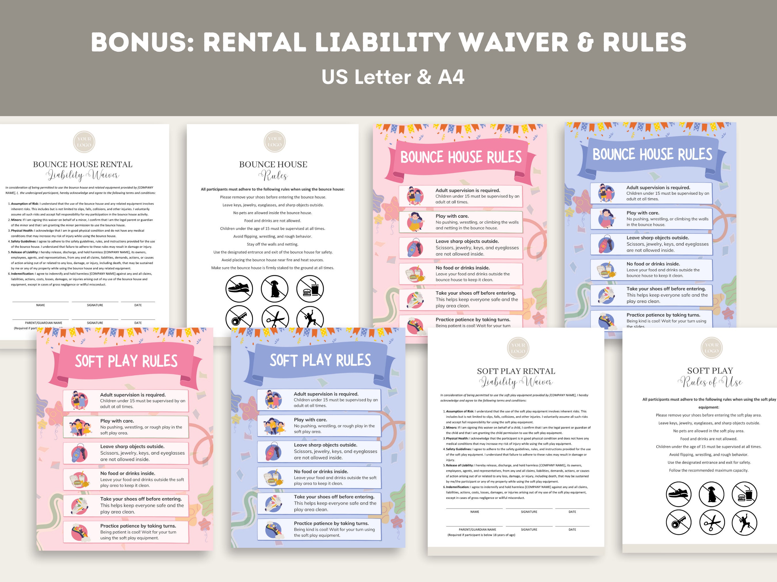 Waiving For Rent Sign Bounce House & Soft Play Rental Contract Agreement Template, Rules ...