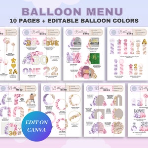 Balloon Menu Template, 10 Page Editable & Printable Balloon Decor Price List, Balloon Business/Artist Garland Price List, Event Decor CANVA