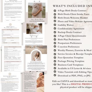 Birth Doula Contract Agreement, Birth Doula Client Intake Form, Editable Paperwork, Welcome Book, Price List Template, Invoice, CANVA image 2