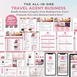 Pacote de formulários comerciais para agentes de viagens, formulário de consulta/reserva para agências de viagens, modelo de proposta, orçamento, preços, cartões de visita e placas, CANVA