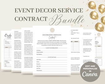 Event Decorating Services Contract, Client Service Agreement, Editable & Printable Event Planning/Wedding Decor Rental Invoice, Order Form