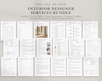 Interior Designer Contract/Agreement, Freelance Interior Designing Client Intake Form, Proposal, Questionnaire, Schedule Template, CANVA