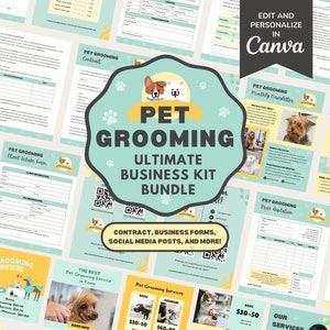 Pet Grooming Service Agreement/Contract Template, Editable Dog Grooming New Client Intake, Invoice Form, Social Media Insta Posts, CANVA