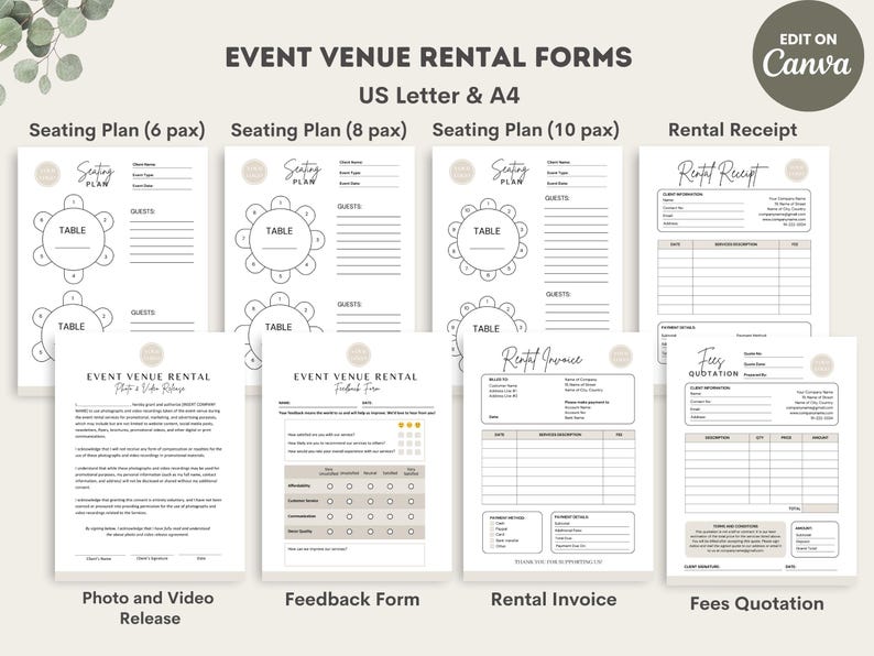Event Venue Rental Service Contract/agreement Template Bundle, Editable ...