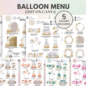 Balloon Menu Template, Editable & Printable Balloon Decor Price List, Balloon Business, Balloon Artist Garland Price List, Event Decor CANVA