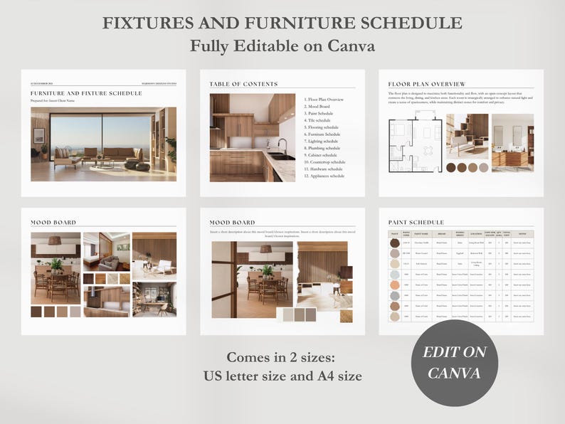 Interior Design FF&E Schedule, Canva Client Furniture, Fixtures, and ...