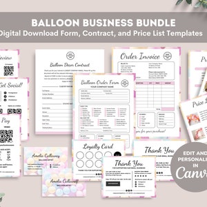 Ballon Business Bundel, Ballon Bestelformulier, Ballon Artiest Decor Contract Sjabloon, Ballon Visitekaartje Ballon Slinger Prijsblad CANVA