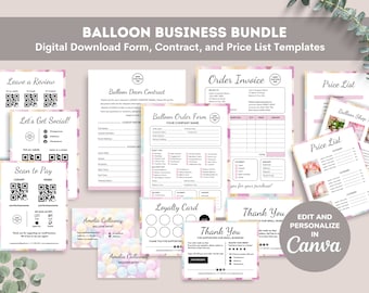 Balloon Business Bundle, Balloon Order Form, Balloon Artist Decor Contract Template, Balloon Business Card Balloon Garland Price Sheet CANVA