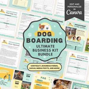 Dog Boarding Service Agreement/Contract Template, Editable Pet Boarding New Client Intake & Invoice Form Business Kit Bundle, CANVA