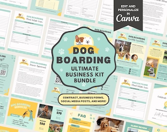 Dog Boarding Service Agreement/Contract Template, Editable Pet Boarding New Client Intake & Invoice Form Business Kit Bundle, CANVA