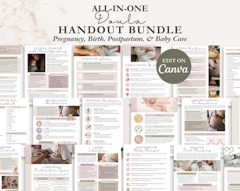 Birth Doula Handout Bundle, Editable Childbirth/Pregnancy Educational Resource, Birth Doula Client Labor & Delivery Handout Templates, CANVA