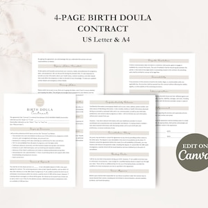 Birth Doula Contract Agreement, Birth Doula Client Intake Form, Editable Paperwork, Welcome Book, Price List Template, Invoice, CANVA image 3