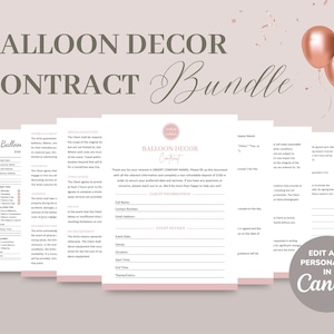 Modello di contratto per artista di palloncini, contratto aziendale per decorazioni con palloncini, accordo modificabile e stampabile per stilista di palloncini, modulo d'ordine/fattura CANVA