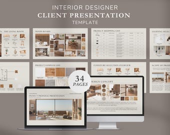 Interior Design Presentation Template, Canva Client Project Proposal Presentation, Editable E-Design Interior Designer Moodboard