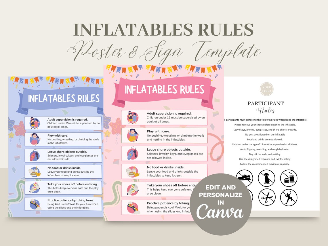 Inflatables Rental Rules Poster and Sign Template Etsy
