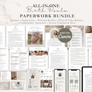 Birth Doula Contract Agreement, Birth Doula Client Intake Form, Editable Paperwork, Welcome Book, Price List Template, Invoice, CANVA