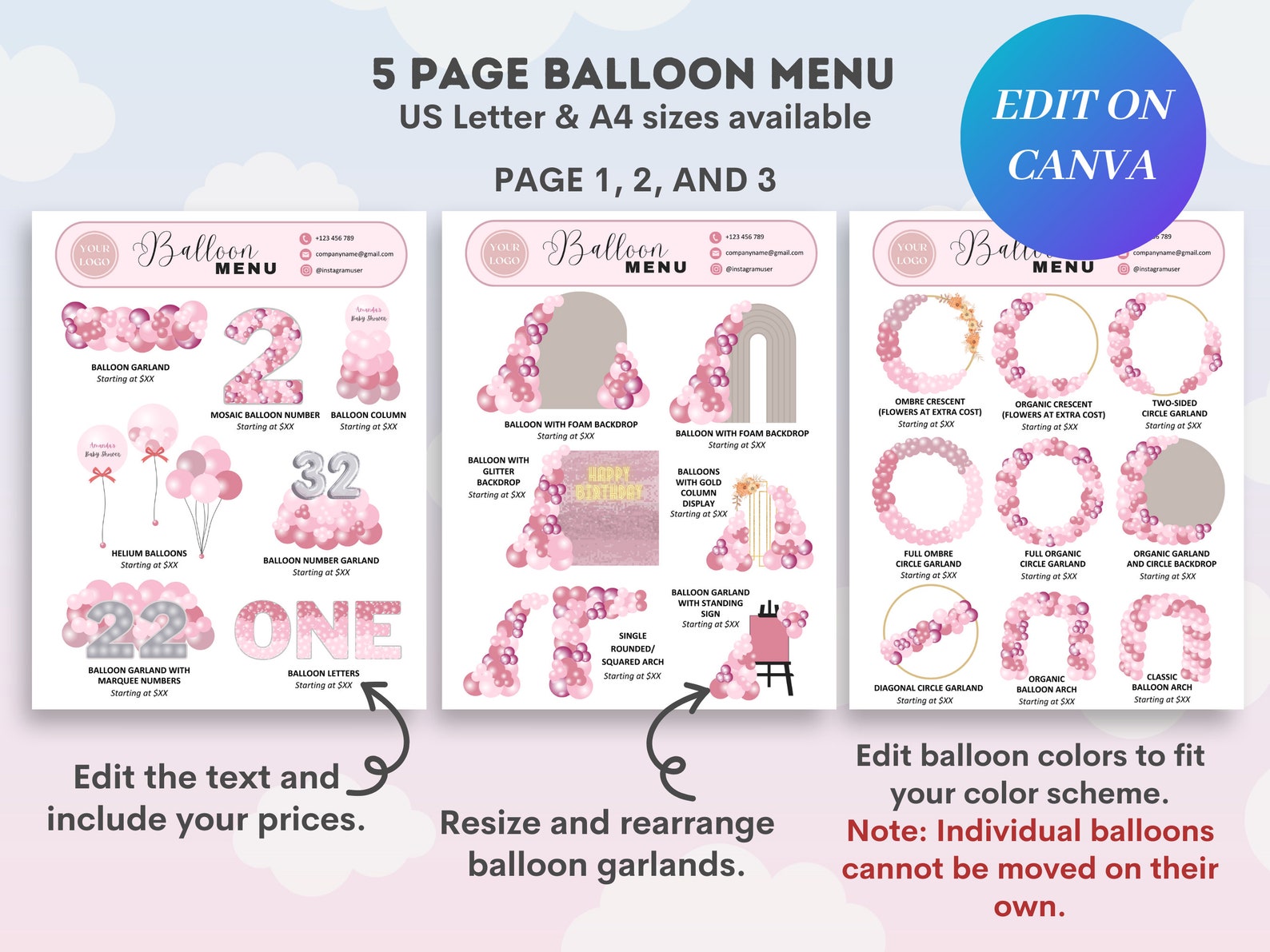 Grad Balloon Menu Balloon Menu Template, Editable & Printable Balloon Decor Price List ...