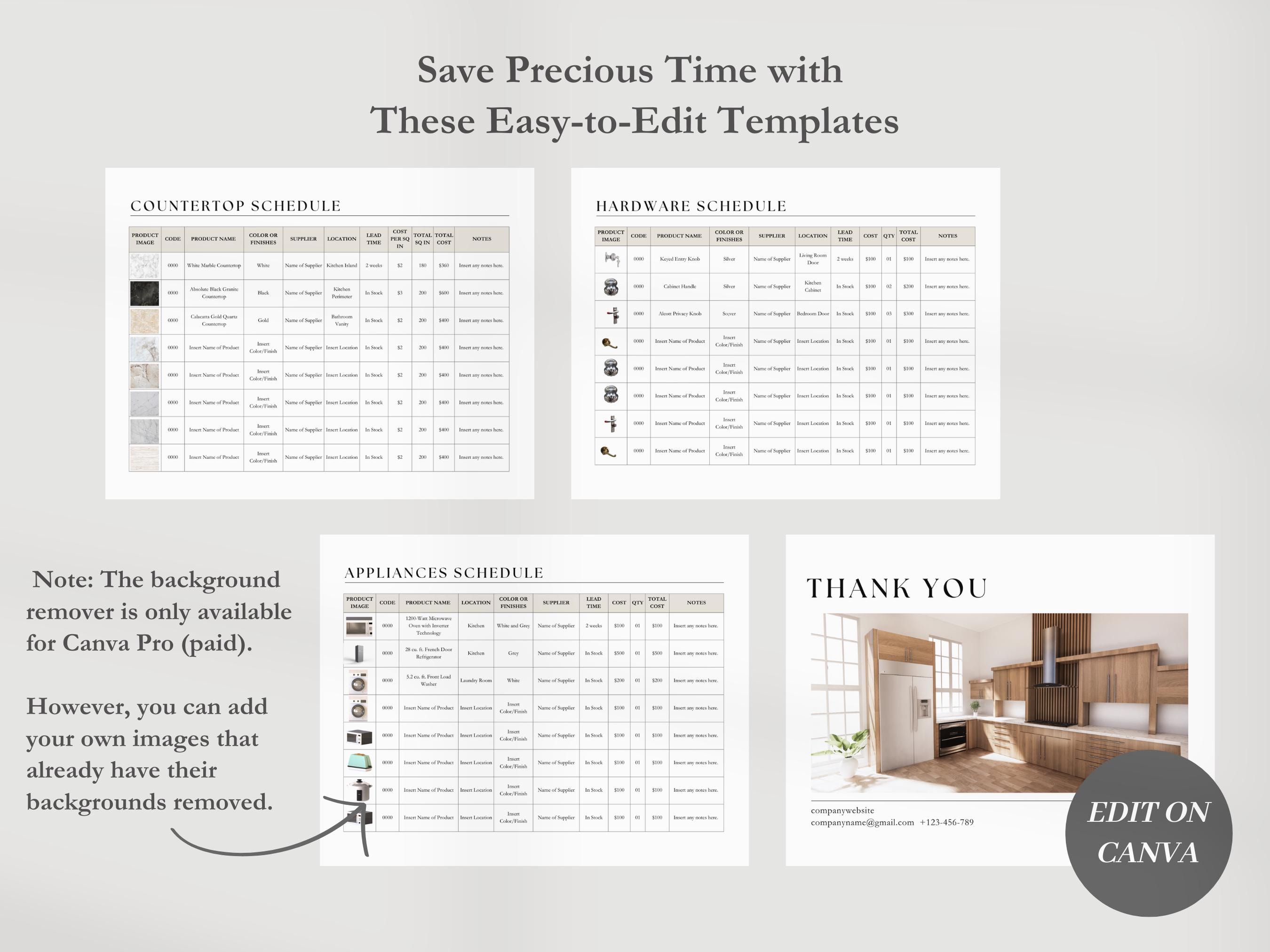Interior Design FF&E Schedule, Canva Client Furniture, Fixtures, and ...