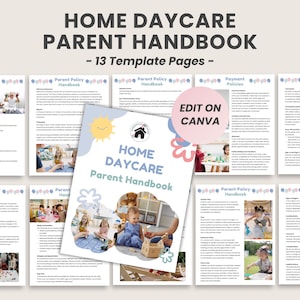 Handbuch für Eltern zu Hause, Kindertagesstätte Willkommensbuch-Bundle-Kit, bearbeitbares Handbuch für Elternrichtlinien, CANVA