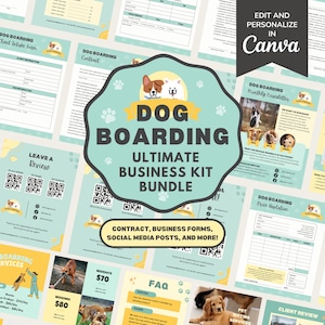 Dog Boarding Service Agreement/Contract Template, Editable Pet Boarding New Client Intake & Invoice Form Business Kit Bundle, CANVA