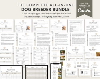 Dog Breeder Contract Agreement Template, Puppy Sale & Adoption Forms, Dog Whelping Charts/Records, Puppy Bill of Sale, Deposit Receipt CANVA