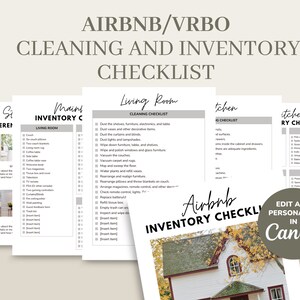 Airbnb Cleaning & Inventory Checklist Template Bundle, Editable Printable Rental Home HostList, VRBO Real Estate Housekeeping Schedule CANVA