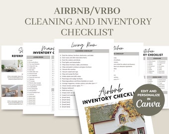 Airbnb Cleaning & Inventory Checklist Template Bundle, Editable Printable Rental Home HostList, VRBO Real Estate Housekeeping Schedule CANVA