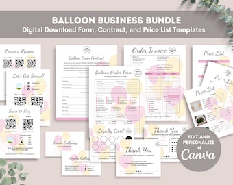 Balloon Business Bundle, Balloon Order Form, Balloon Artist Decor Contract Template, Balloon Business Card Balloon Garland Price Sheet CANVA