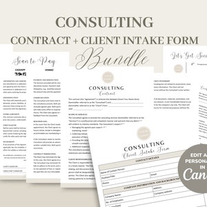 Consulting Contract Agreement Template, Editable & Printable Consultant Services New Client Intake Form, Consultancy Invoice, CANVA