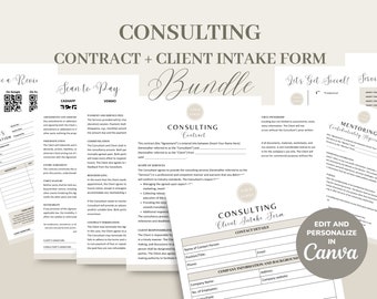 Consulting Contract Agreement Template, Editable & Printable Consultant Services New Client Intake Form, Consultancy Invoice, CANVA