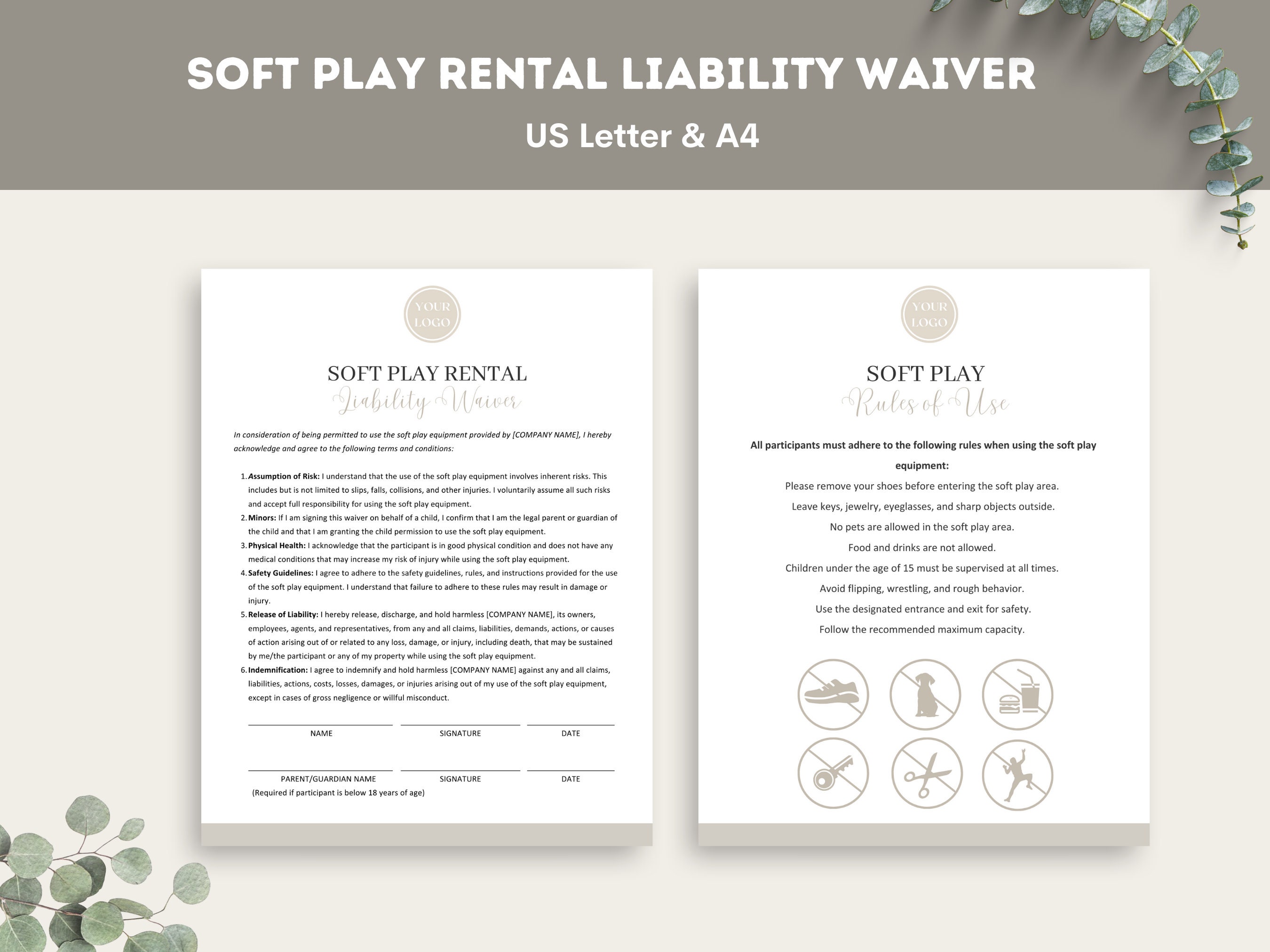 Soft Play Rental Liability Waiver Form Template, Editable/printable ...