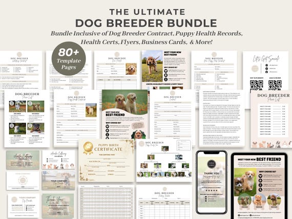 Dog Breeder Contract Agreement Template Bundle, Puppy Sale & Adoption Forms, Dog Whelping Charts/Records, Puppy Bill of Sale, Flyer, CANVA