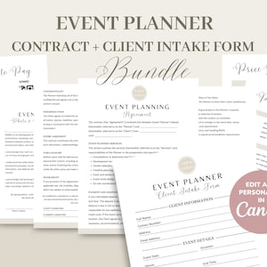 Formulario de contrato/acuerdo de servicio de planificación de eventos, admisión de clientes de planificación de eventos, plantilla de acuerdo de servicio editable del coordinador de eventos, CANVA