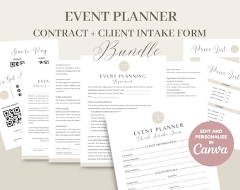 Event Planner Service Contract/Agreement Form, Event Planning Client Intake, Event Coordinator Editable Service Agreement Template, CANVA