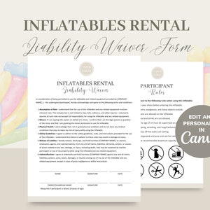 Inflatables Rental Liability Waiver Form Template, Editable/Printable Bounce House Liability Form, CANVA