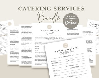 Catering Services Contract Agreement Template, Event/Wedding Caterer Contract, Catering Order Form, Client Intake, Invoice, CANVA