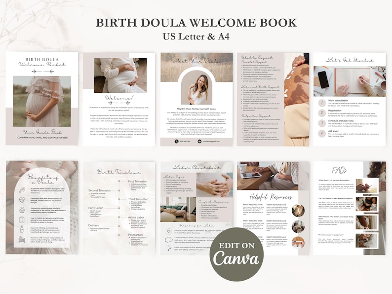 Birth Doula Contract Agreement, Birth Doula Client Intake Form, Editable Paperwork, Welcome Book, Price List Template, Invoice, CANVA image 7