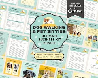 Dog Walking & Pet Sitting Service Agreement/Contract Template, Editable New Client Intake, Invoice Form, Social Media Insta Posts, CANVA