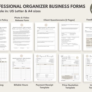 Puede incluir: Un conjunto de formularios comerciales para organizadores profesionales, que incluyen una pol&iacute;tica de cancelaci&oacute;n, un cuestionario para clientes y una plantilla de factura. Disponibles en tama&ntilde;os US Letter y A4. Los formularios tienen un dise&ntilde;o minimalista.
