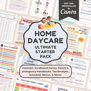 Home Daycare Starter Kit Bundle, Daycare Contract, Enrollment Forms & Paperwork, Childcare Parent Policies, Menu, Schedule Package, CANVA