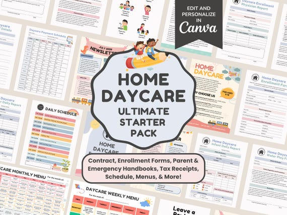 Home Daycare Starter Kit Bundle, Daycare Contract, Enrollment Forms & Paperwork, Childcare Parent Policies, Menu, Schedule Package, CANVA